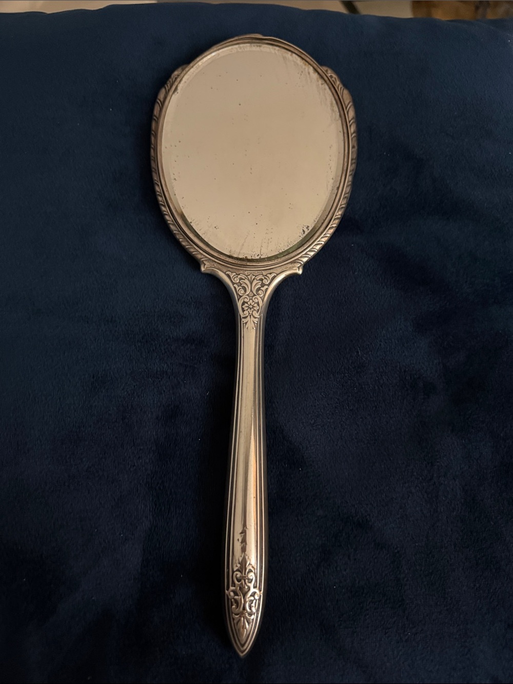 Antique 1920s Saart Brothers Sterling Silver Vanity Hand Mirror • Monogram RY